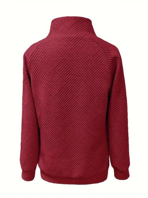 Buttoned Mock Neck Long Sleeve Sweatshirt - TRENDMELO