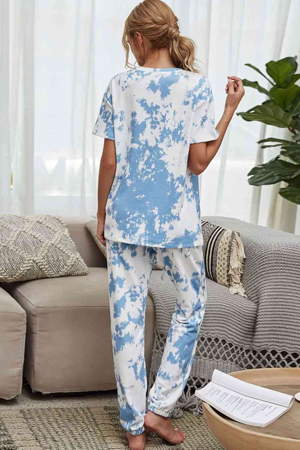 Tie-Dye Tee and Drawstring Waist Joggers Lounge Set - TRENDMELO