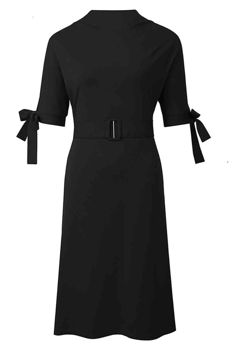 Round Neck Tie Sleeve Half Sleeve Dress - TRENDMELO