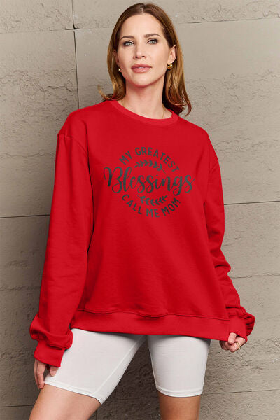 Simply Love Full Size MY GREATEST BLESSINGS CALL ME MOM Round Neck Sweatshirt - TRENDMELO