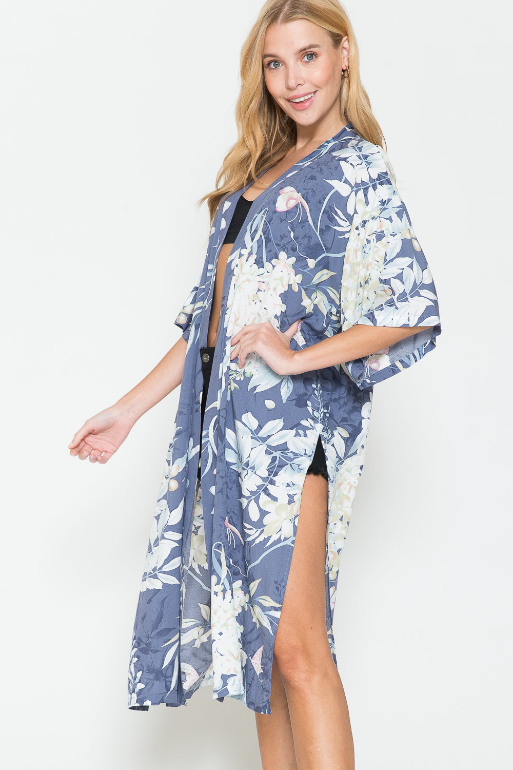 Justin Taylor Botanical Print Split Cover Up - TRENDMELO