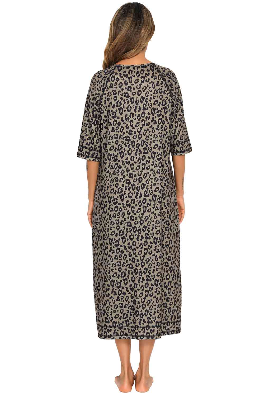 Printed Slit Night Dress with Pockets - TRENDMELO