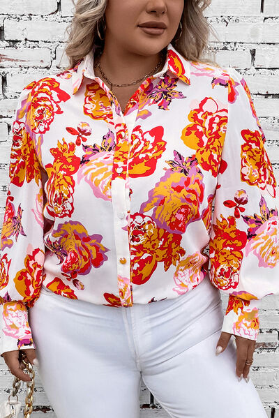 Plus Size Printed Long Sleeve Shirt - TRENDMELO