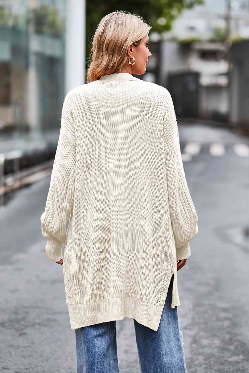 Open Front Dropped Shoulder Longline Cardigan - TRENDMELO