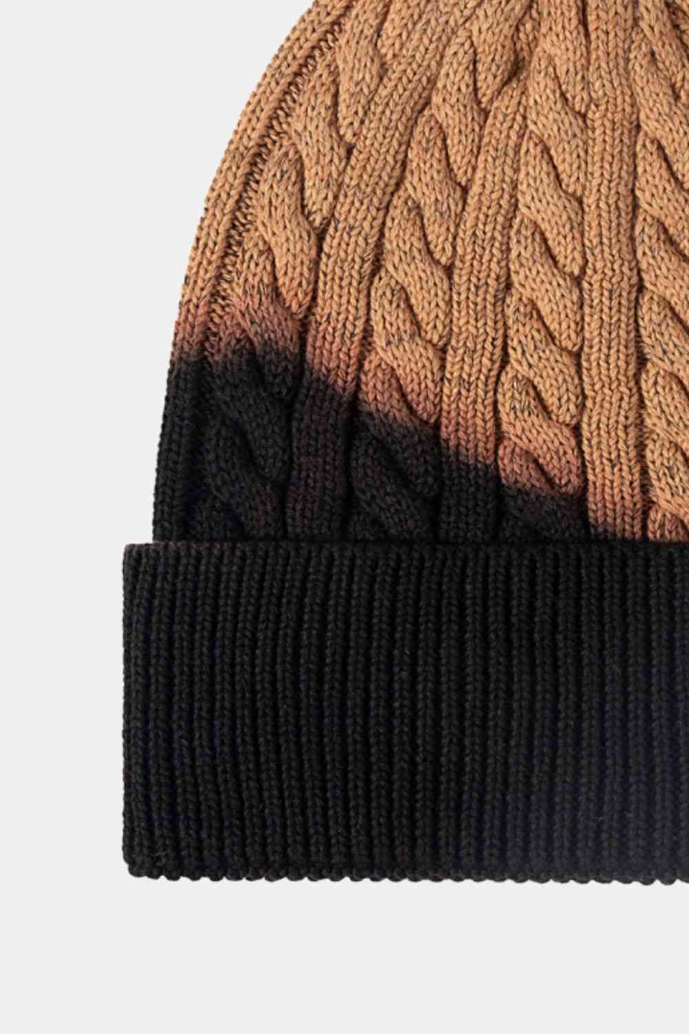 Contrast Tie-Dye Cable-Knit Cuffed Beanie - TRENDMELO