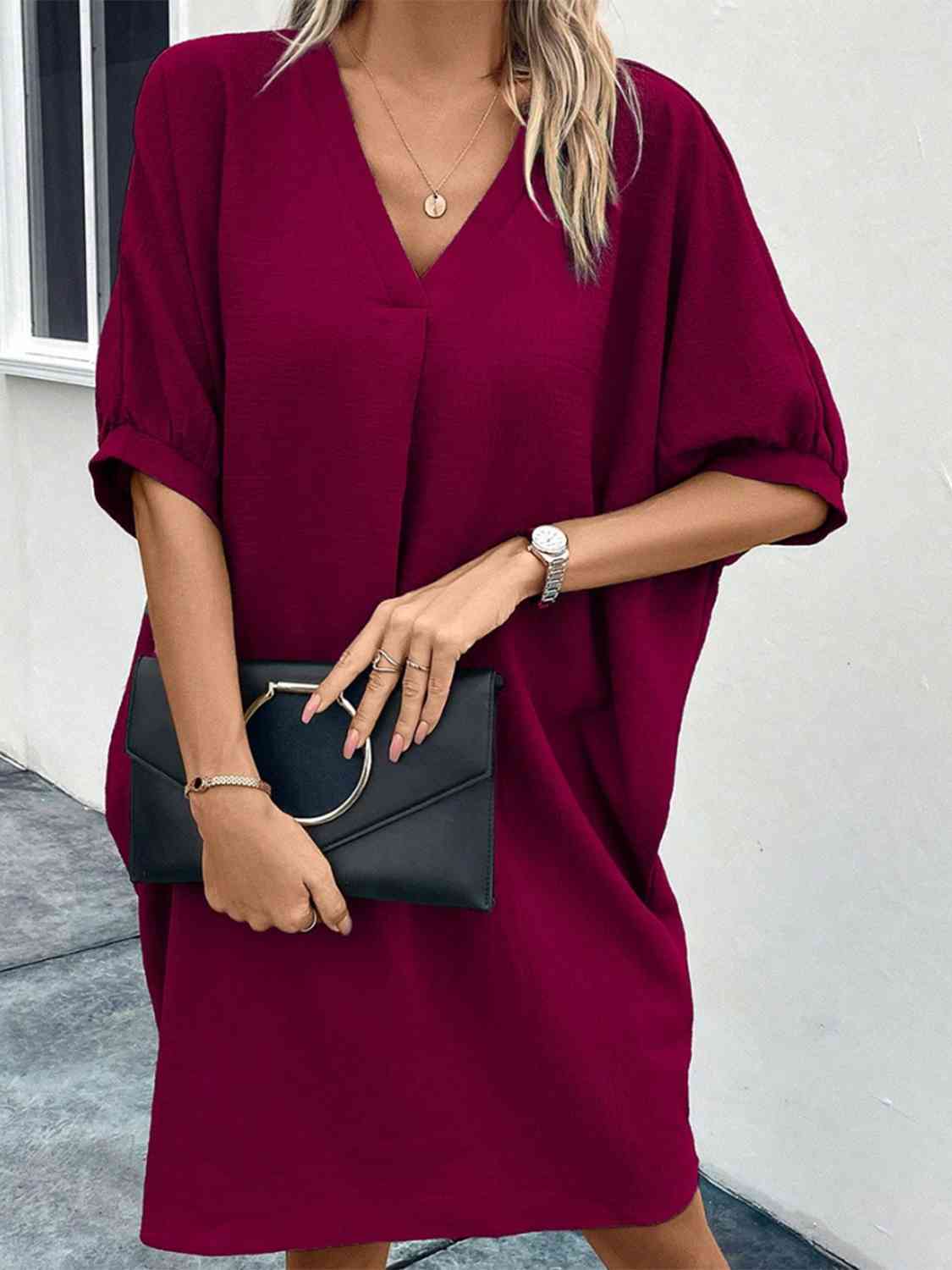 V-Neck Half Sleeve Dress - TRENDMELO