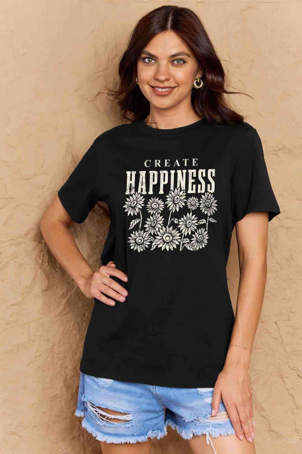 Simply Love Full Size CREATE HAPPINESS Graphic Cotton T-Shirt - TRENDMELO