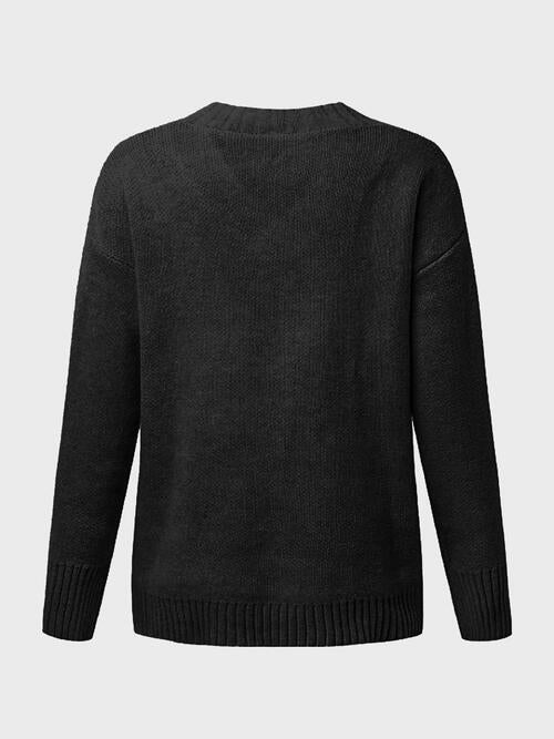 V-Neck Long Sleeve Knit Top - TRENDMELO