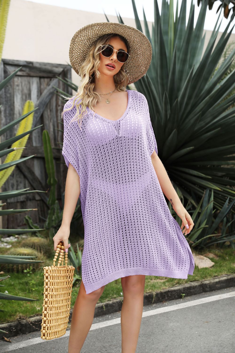 Openwork Side Slit Cover-Up Dress - TRENDMELO