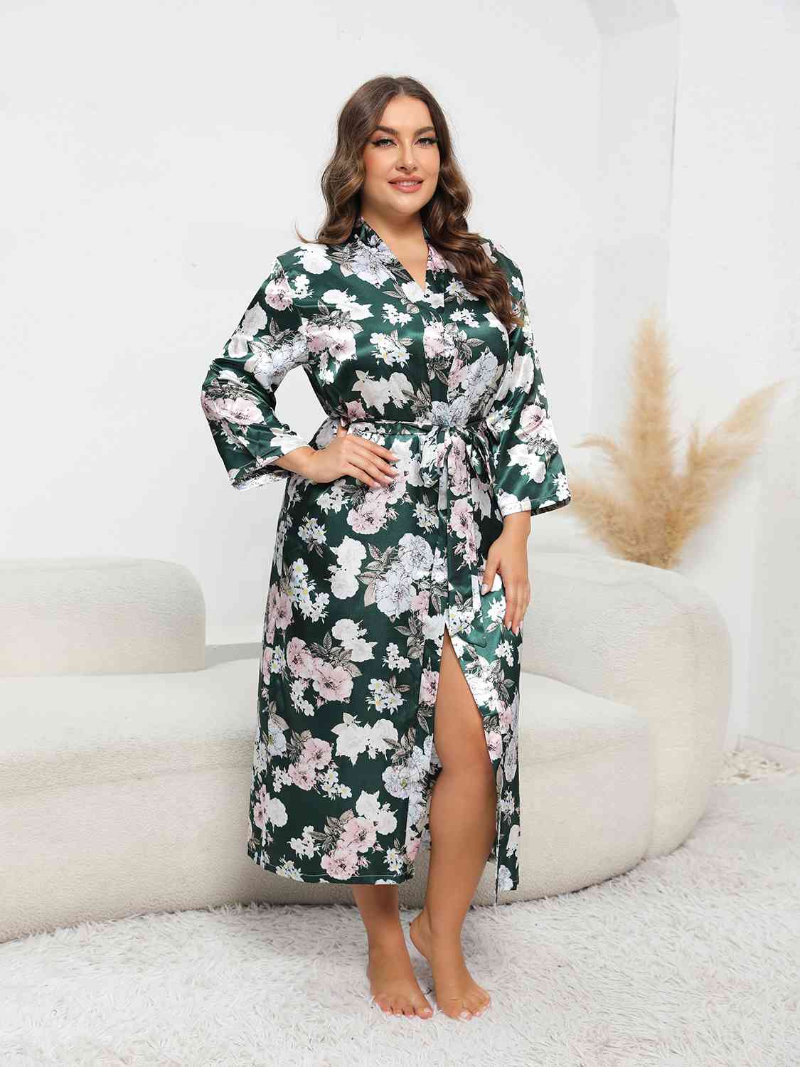 Plus Size Tie Waist Robe - TRENDMELO