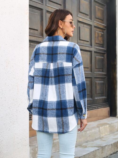 Plaid Button Up Collared Neck Long Sleeve Shirt - TRENDMELO