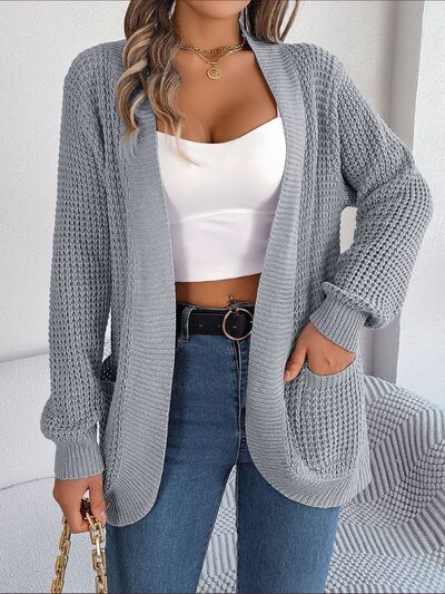 Open Front Long Sleeve Cardigan with Pockets - TRENDMELO