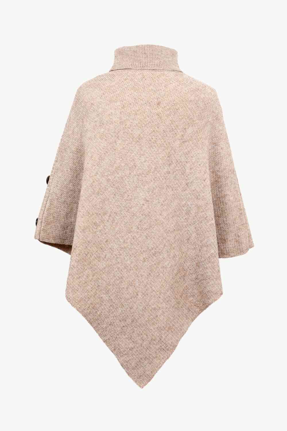 Turtleneck Buttoned Poncho - TRENDMELO