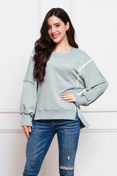 Exposed Seam High-Low Slit Sweatshirt - TRENDMELO