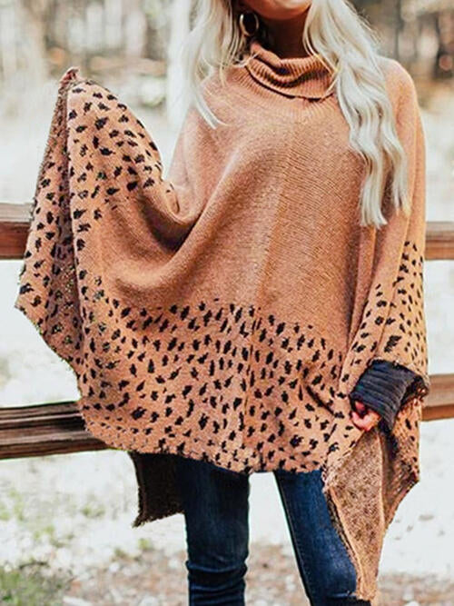 Leopard Turtleneck Poncho - TRENDMELO