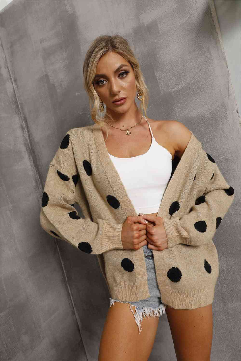 Dropped Shoulder Polka Dot Cardigan - TRENDMELO