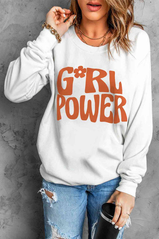 GIRL POWER Graphic Round Neck Sweatshirt - TRENDMELO