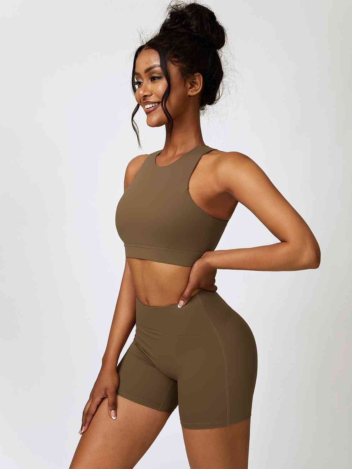 Cutout Cropped Sport Tank and Shorts Set - TRENDMELO