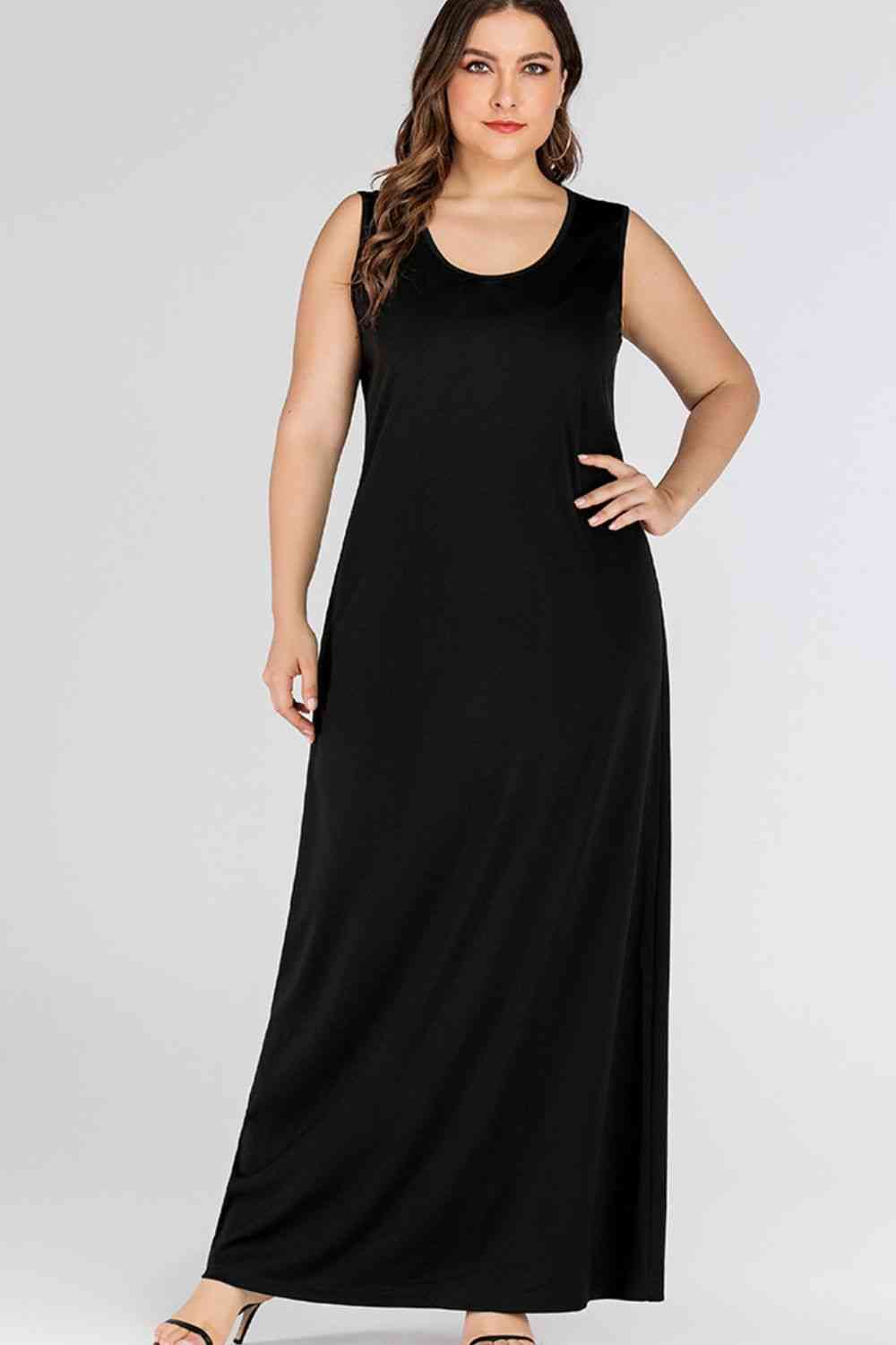 Plus Size Scoop Neck Maxi Tank Dress - TRENDMELO