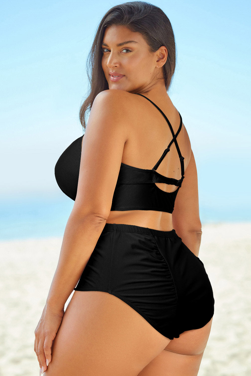 Full Size Halter Neck Crisscross Ruched Two-Piece Swimsuit - TRENDMELO