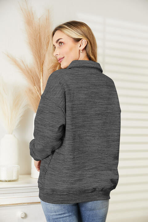 Ninexis Full Size Quarter-Button Collared Sweatshirt - TRENDMELO