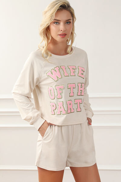 WIFE OF THE PARTY Round Neck Top and Shorts Lounge Set - TRENDMELO