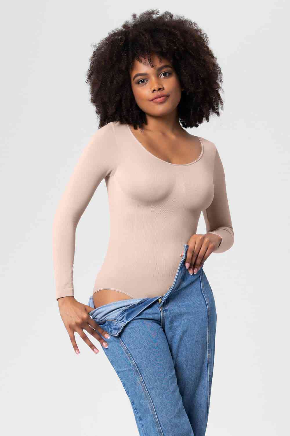 Long Sleeve Shaping Bodysuit - TRENDMELO