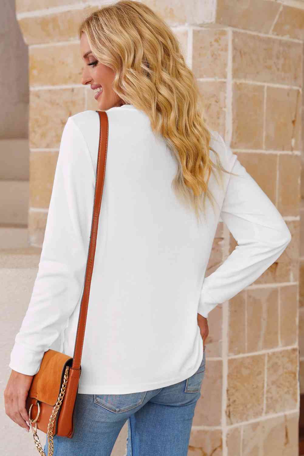 Round Neck Long Sleeve Top - TRENDMELO