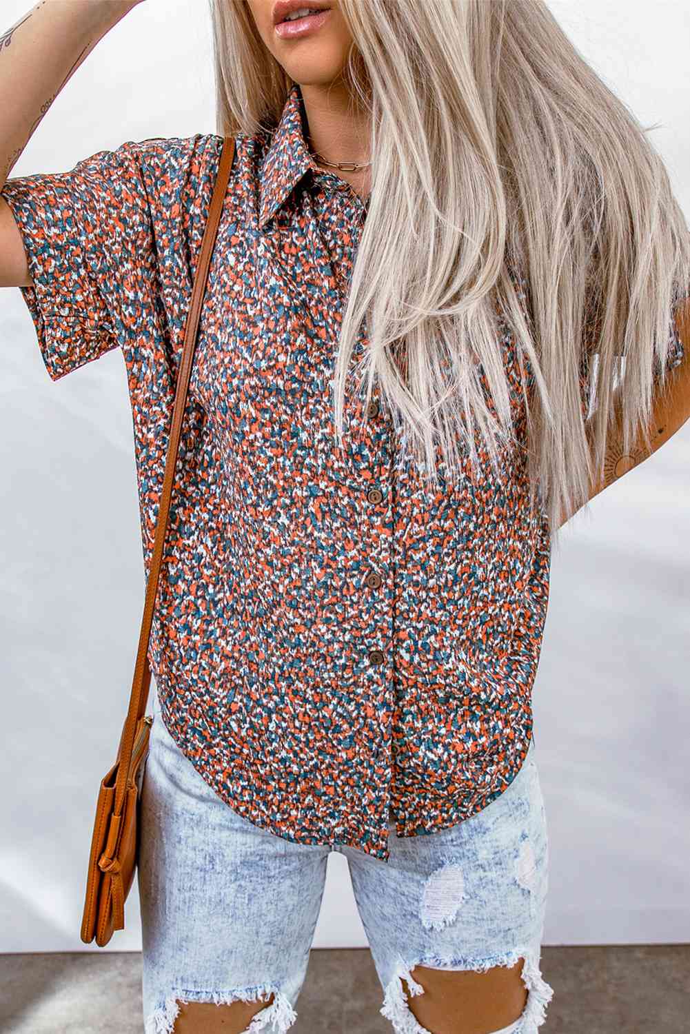 Ditsy Floral Button-Up Short Sleeve Shirt - TRENDMELO