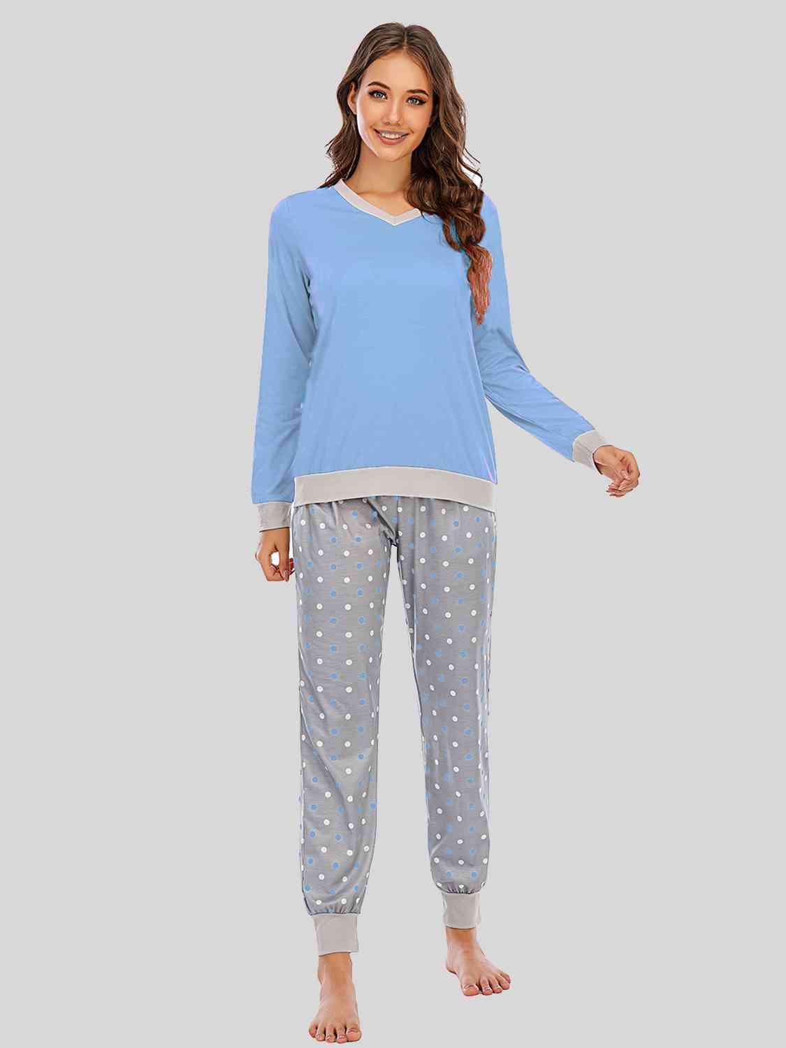 Long Sleeve Top and Polka Dot Pants Set - TRENDMELO