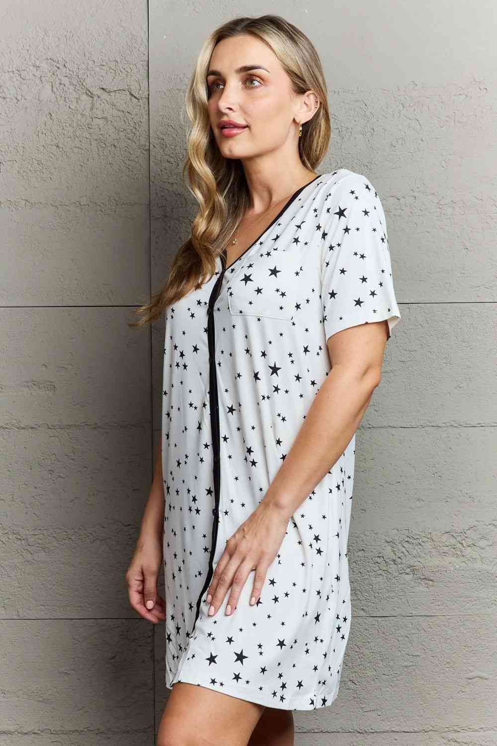 MOON NITE Quilted Quivers Button Down Sleepwear Dress - TRENDMELO