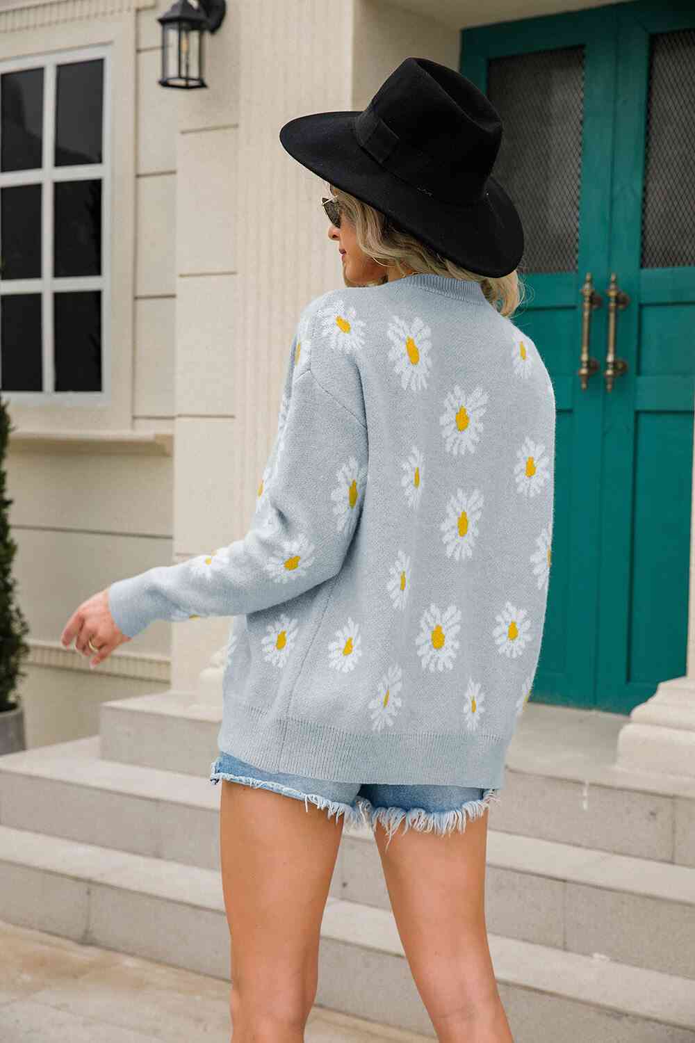 Daisy Pattern Button Front Cardigan - TRENDMELO