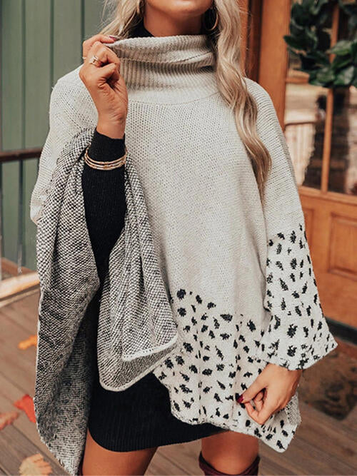 Leopard Turtleneck Poncho - TRENDMELO