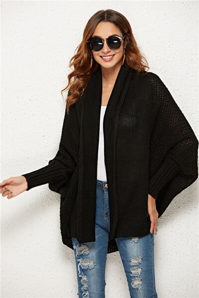 Open Front Batwing Sleeve Cardigan - TRENDMELO