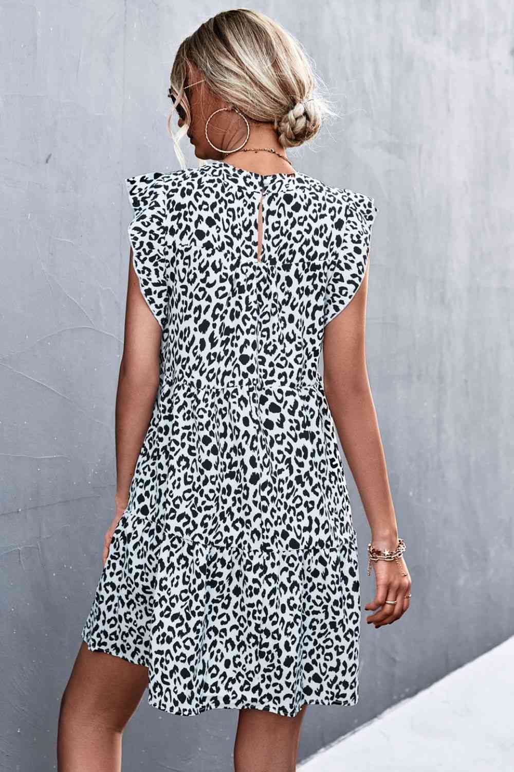 Leopard Round Neck Mini Dress - TRENDMELO