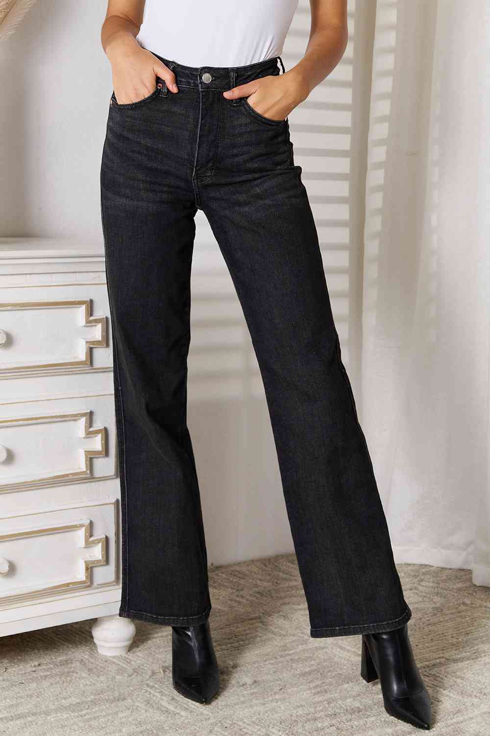 Judy Blue Tummy Control Washed Black Straight - TRENDMELO