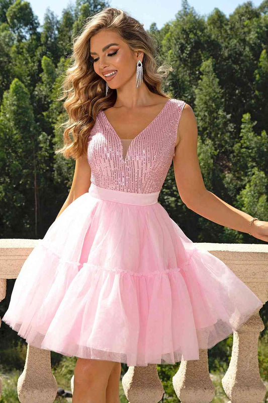 Sequin Sleeveless Mesh Dress - TRENDMELO