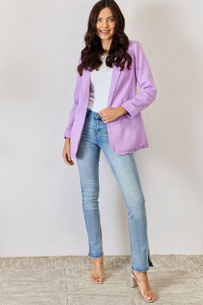 Zenana Open Front Long Sleeve Blazer - TRENDMELO