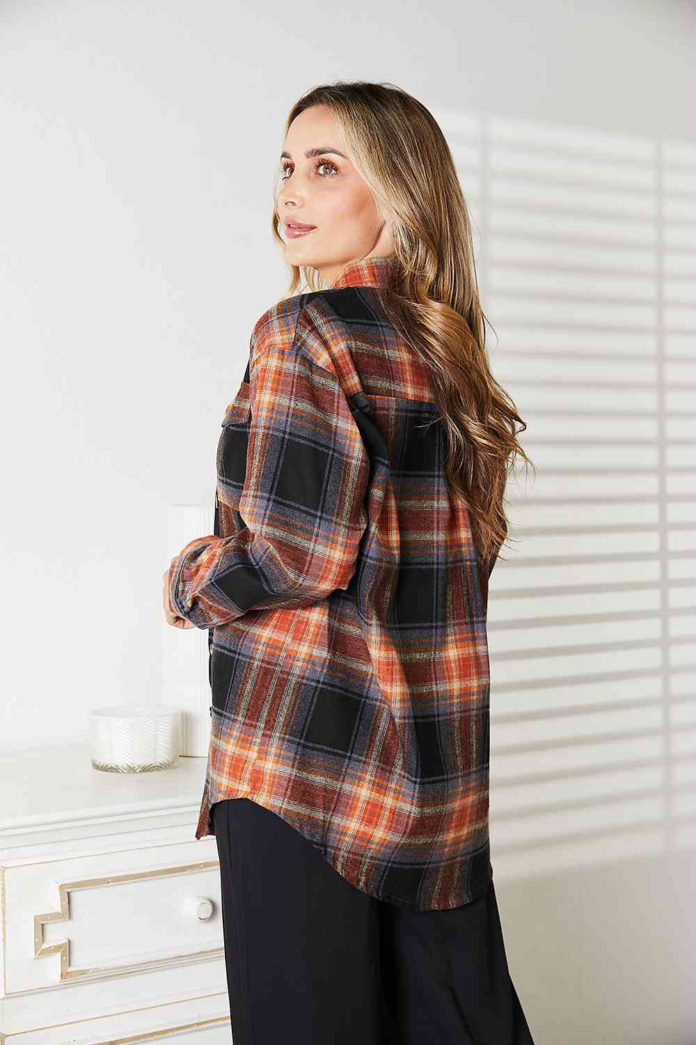 Double Take Plaid Dropped Shoulder Shirt - TRENDMELO