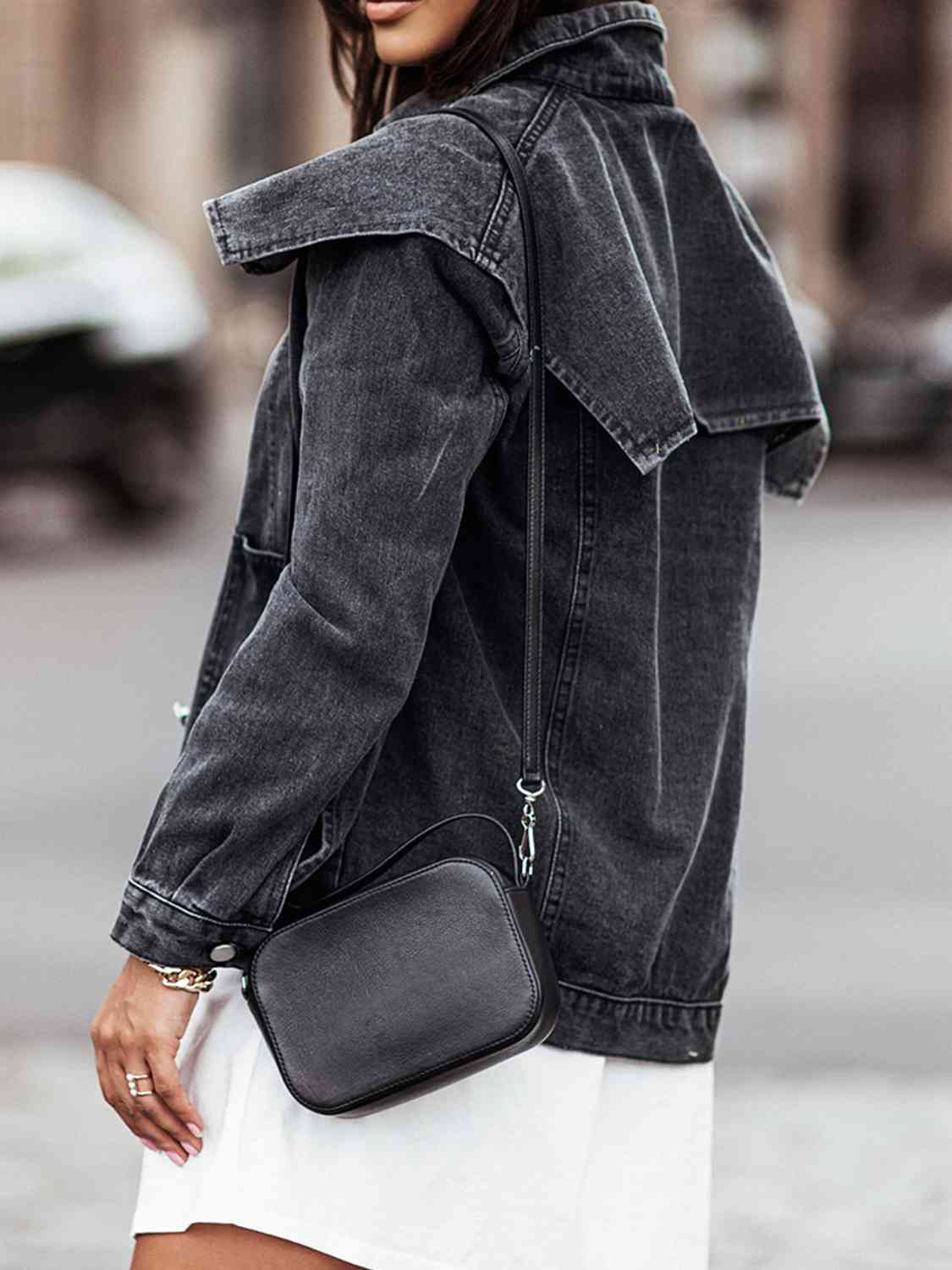 Collared Neck Button Down Denim Jacket - TRENDMELO