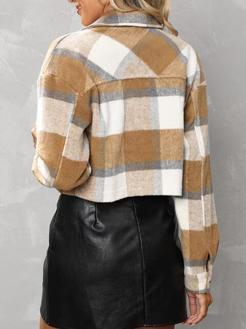 Plaid Collared Neck Button Down Jacket - TRENDMELO