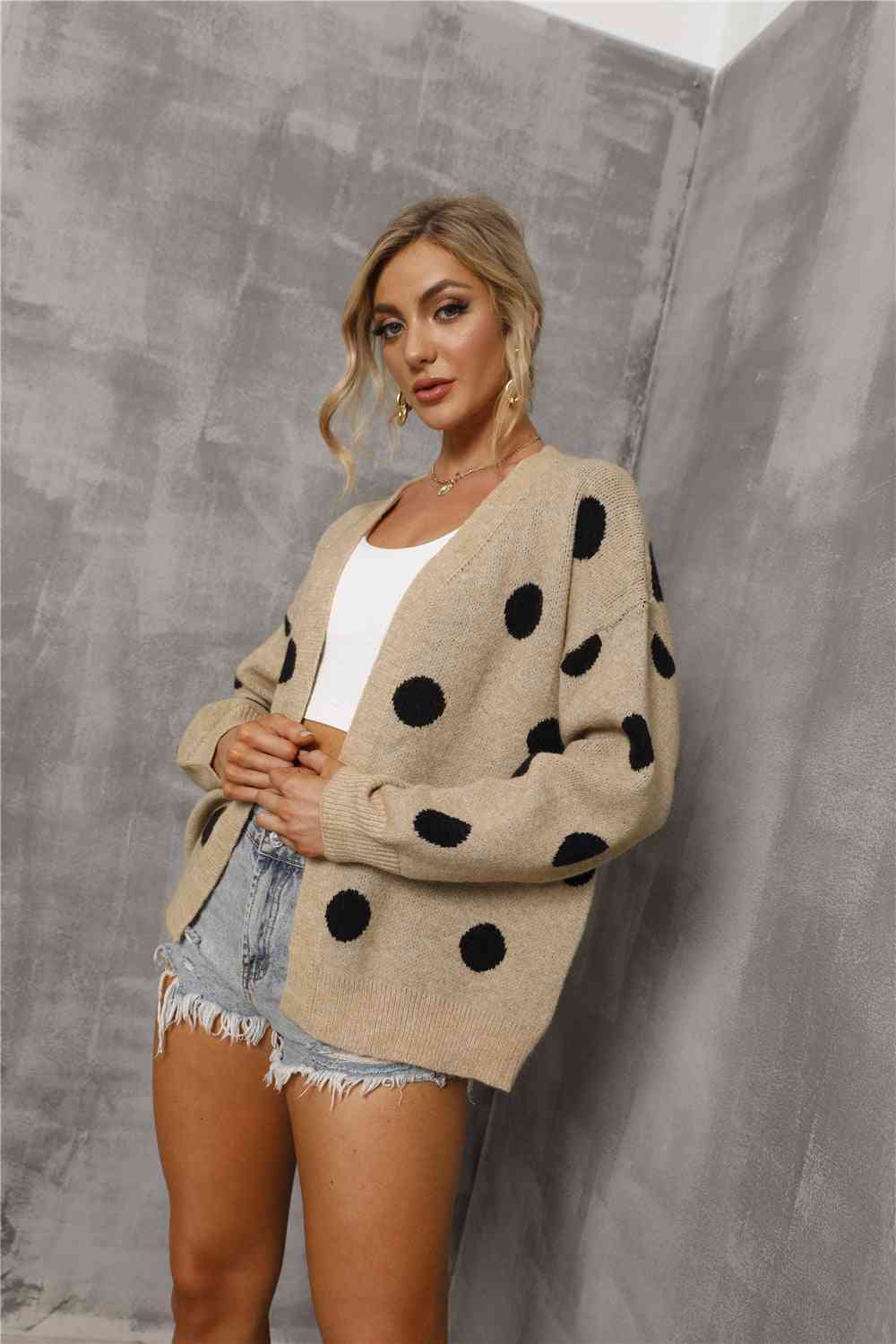 Dropped Shoulder Polka Dot Cardigan - TRENDMELO