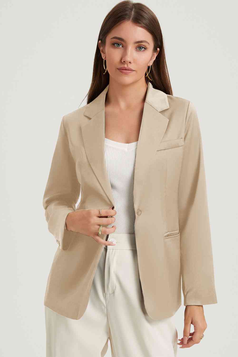 Long Sleeve Lapel Collar Blazer - TRENDMELO