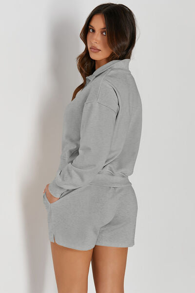 Half Button Sweatshirt and Shorts Active Set - TRENDMELO