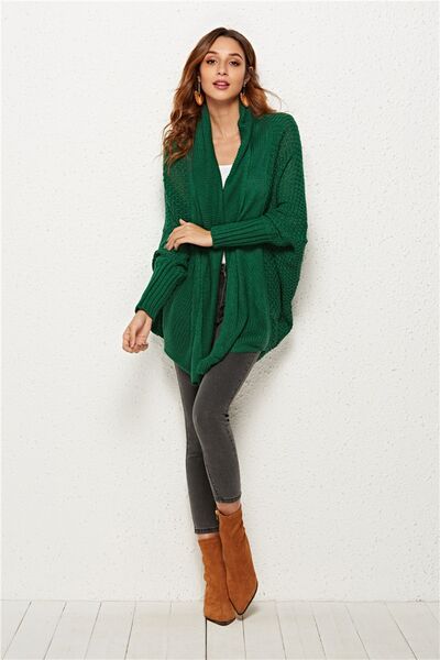 Open Front Batwing Sleeve Cardigan - TRENDMELO