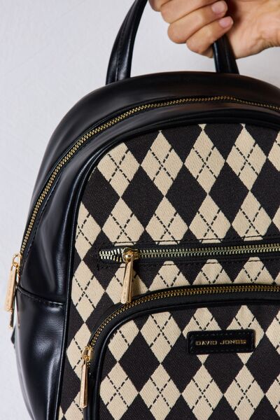 David Jones Argyle Pattern PU Leather Backpack - TRENDMELO