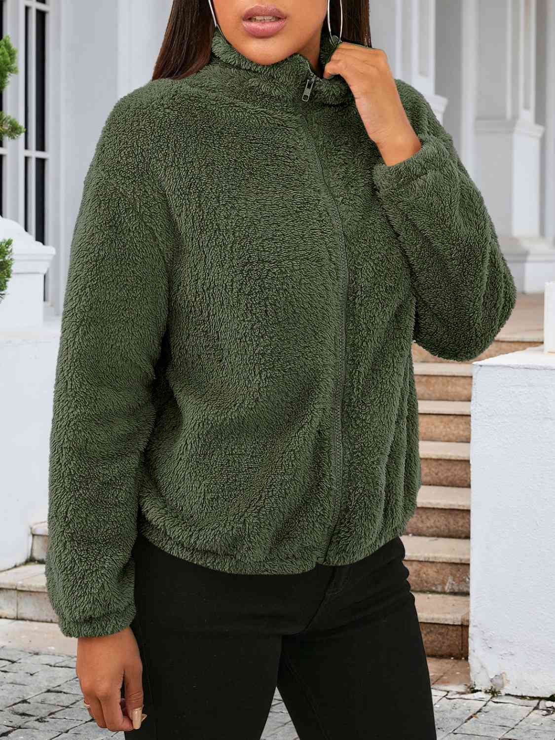 Zip Up Turtleneck Long Sleeve Jacket - TRENDMELO