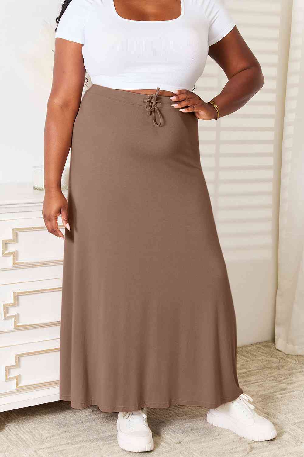 Double Take Full Size Soft Rayon Drawstring Waist Maxi Skirt Rayon - TRENDMELO