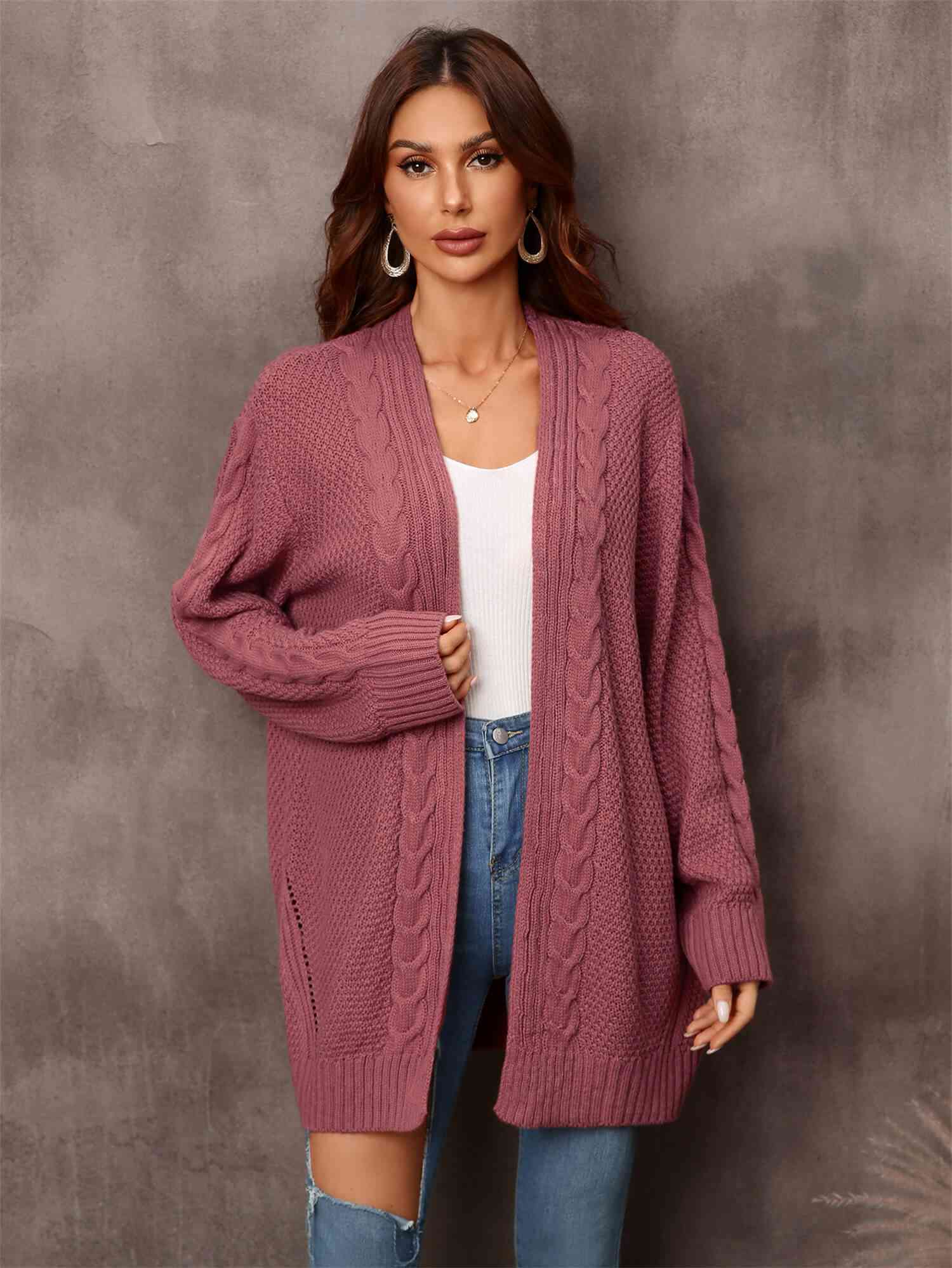 Warm Fall Mixed Knit Open Front Longline Cardigan - TRENDMELO