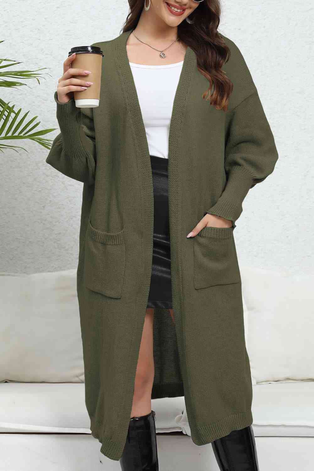 Open Front Dropped Shoulder Cardigan - TRENDMELO